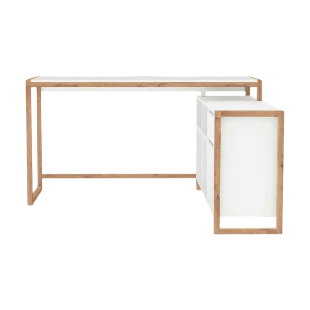 **Bureau moderne avec structure en bois et tiroirs blancs**