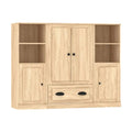 **Mobilier de rangement en bois clair avec étagères et tiroir**