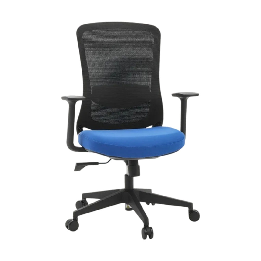 **Chaise de bureau ergonomique avec dossier en maille et assise rembourrée en bleu**
