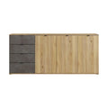 **Buffet moderne en bois avec finition en béton et tiroirs intégrés**