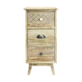 **Meuble de rangement en bois avec motifs découpés et tiroirs**