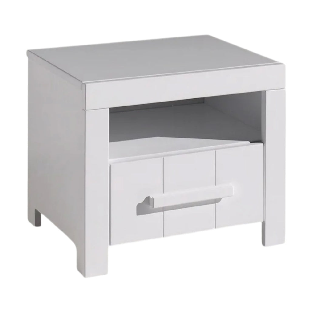**Table de chevet blanche avec tiroir et espace de rangement**