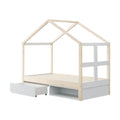 **Lit enfant en bois avec tiroir de rangement en forme de maison**